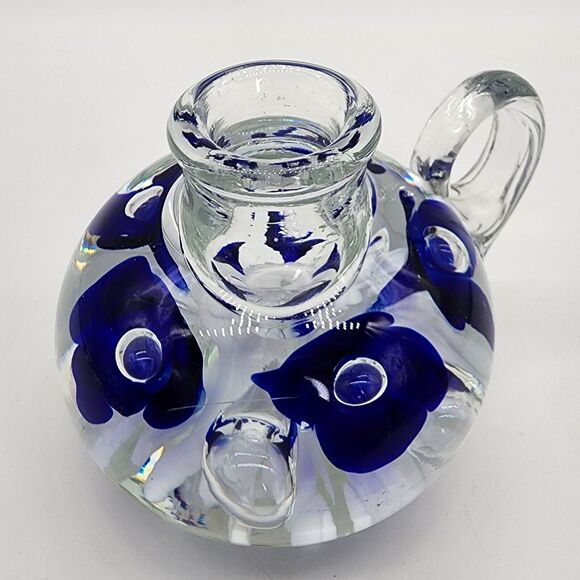 Blue Flower Bubble St Clair Studio Art Candle Holder Paperweight Unmarked - Picture 6 of 7